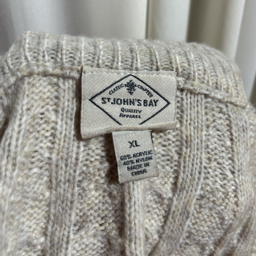 St. John's Bay Long Sleeve Cream/Beige Cable Knit Sweater Women's Size XL - Picture 5 of 6